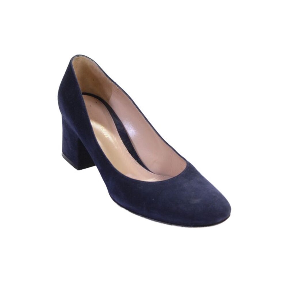 Gianvito Rossi Womens Suede Block Heels Pumps Shoes Dark Navy Size 9